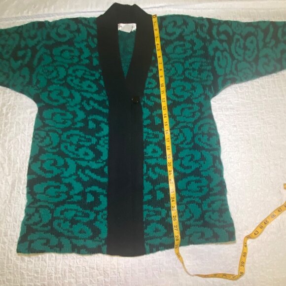 Vtg Green & Black Mohair Wool Blend Cardigan Sweater With Single Button Closure - Picture 8 of 9